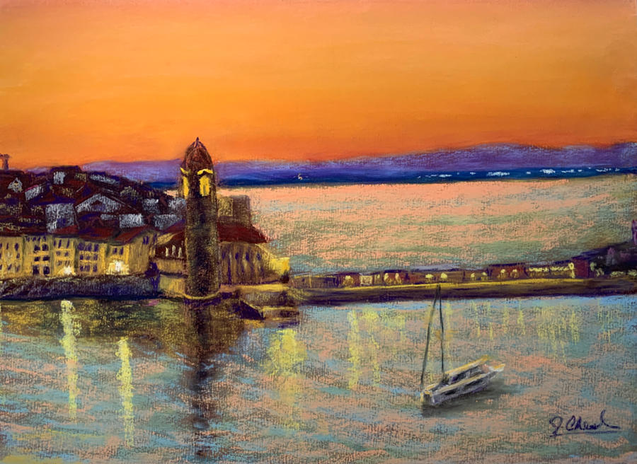 Sunset at Collioure, France Painting by Jan Chesler