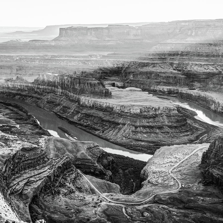 Sunset at Dead Horse Point Horseshoe Bend - Monochrome 1x1 Photograph by Gregory Ballos