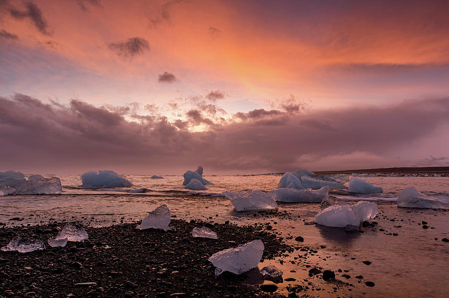 Sunset at Diamond Beach Iceland Photograph by Tibor Vari