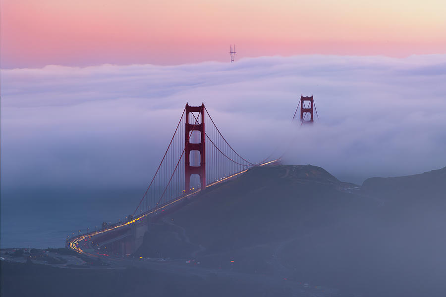 Landscape Photograph - Sunset At Golden Gate Bridge by Donnahom