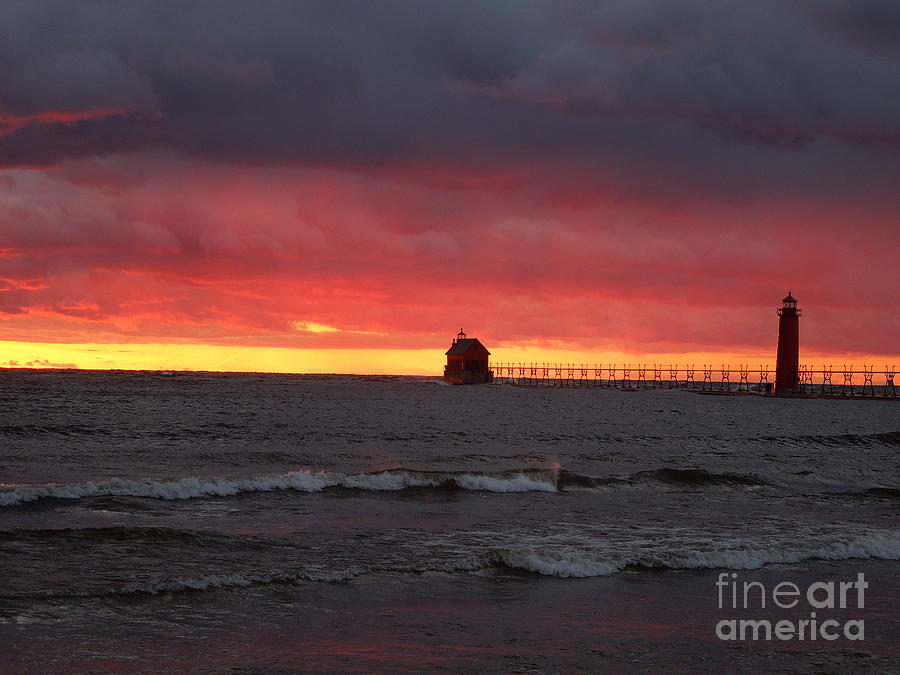 Sunset At Grand Haven Pier Photograph by Heather VandenBos