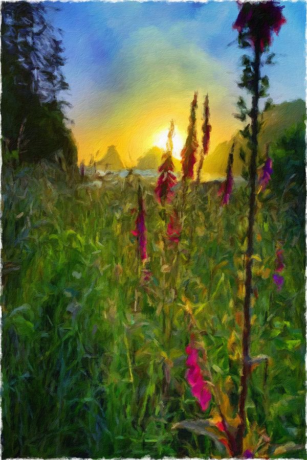 Sunset at Heceta Painting by Bonnie Bruno