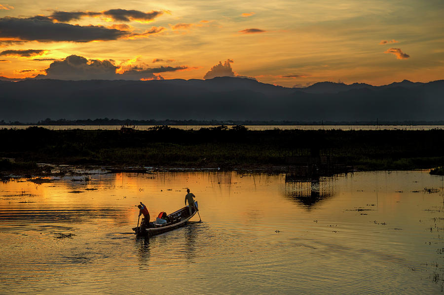 Sunset at Inle Lake Photograph by Lindley Johnson