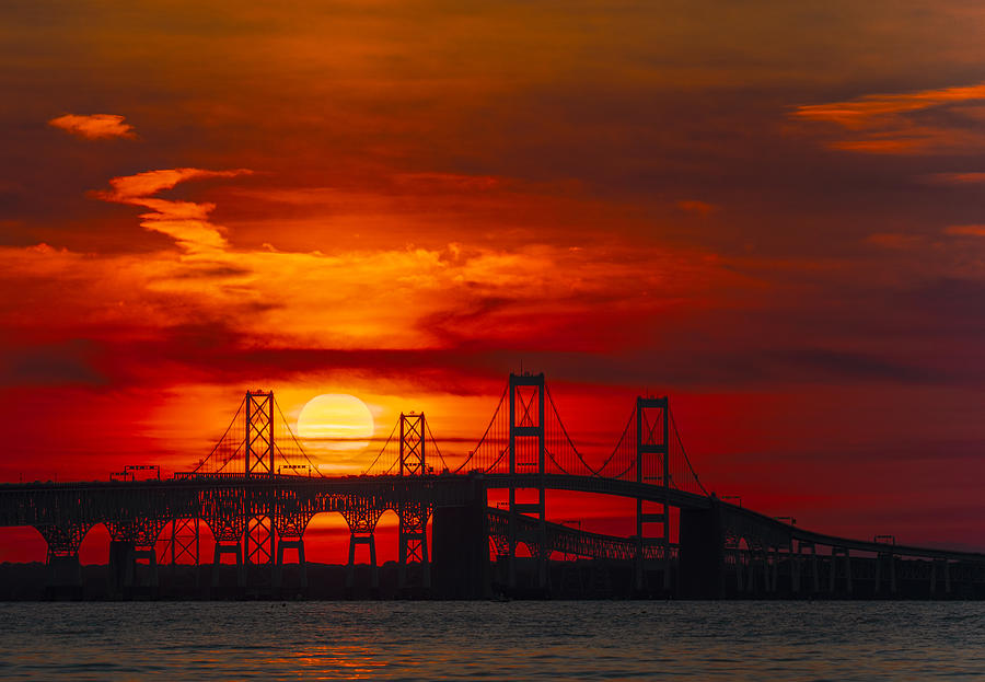 Sunset At Key Bridge Photograph by May G