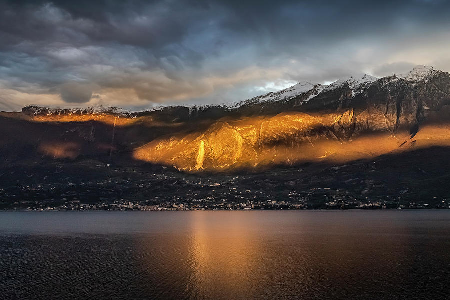 Nature Digital Art - Sunset At Lake Garda, Limone Sul Garda, Lombardia, Italy by Manuel Sulzer