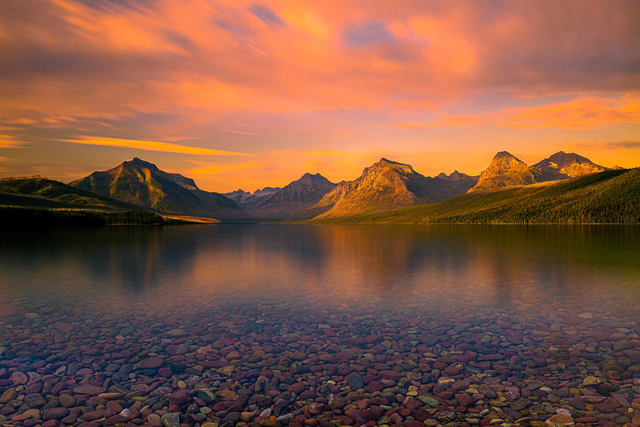 Landscape Photograph - Sunset At Lake Mcdonald by Wenjin Yu
