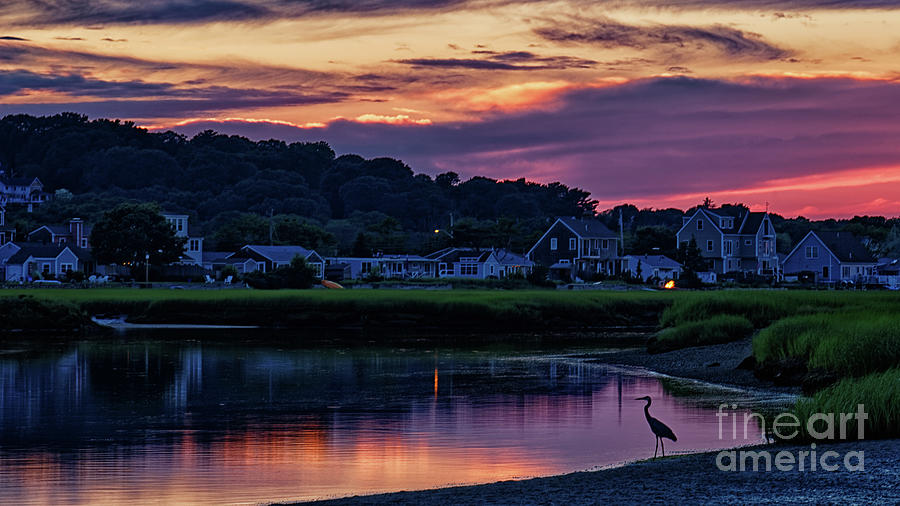 Sunset at Rexham Beach with Blue Heron Photograph by Mark OConnell
