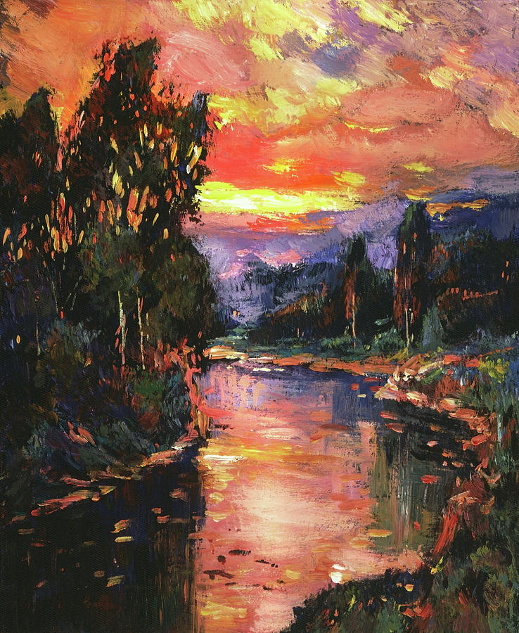 Sunset At River Bend Painting by David Lloyd Glover