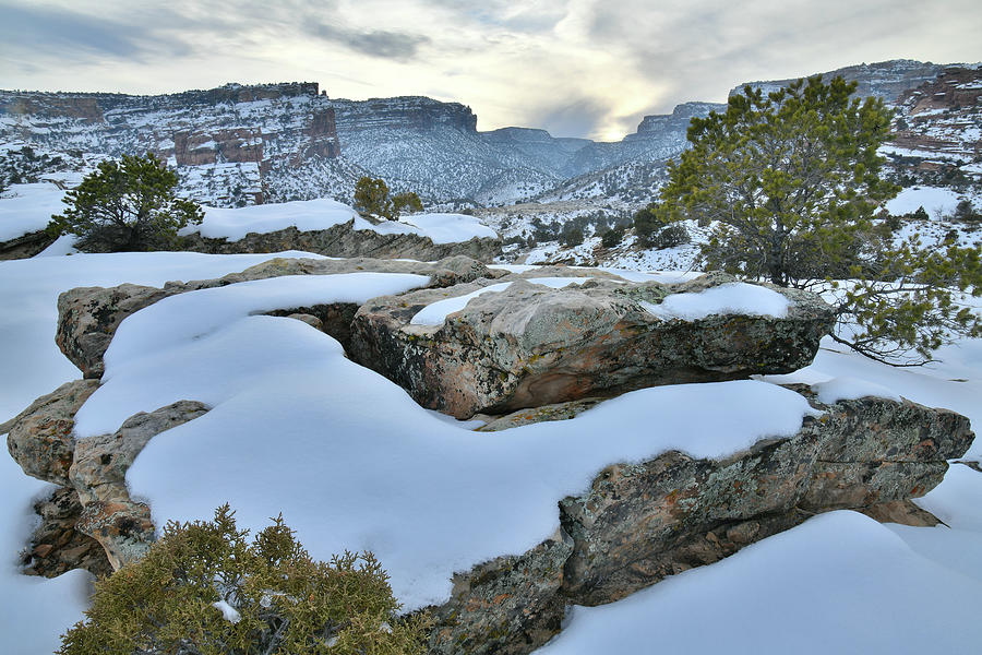 Sunset at Snow Covered Colorado National Monument Photograph by Ray Mathis