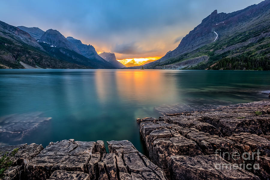 Beam Photograph - Sunset At St Mary Lake Glacier by Kan khampanya Beam Photograph - Sunset At St Mary Lake Glacier by Kan khampanya