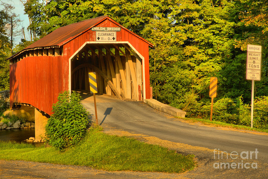Sunset At The Enslow Covered Bridge Photograph by Adam Jewell
