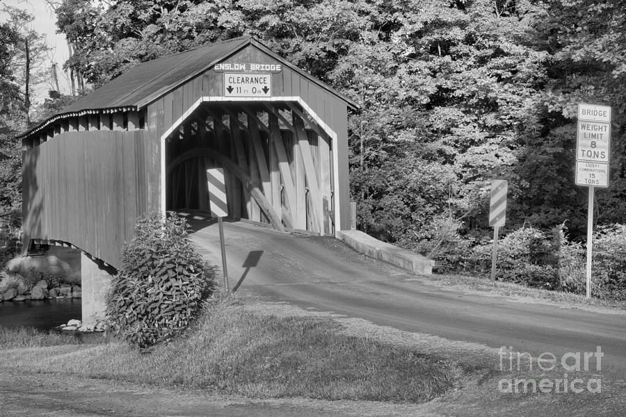 Sunset At The Enslow Covered Bridge Black And White Photograph by Adam Jewell
