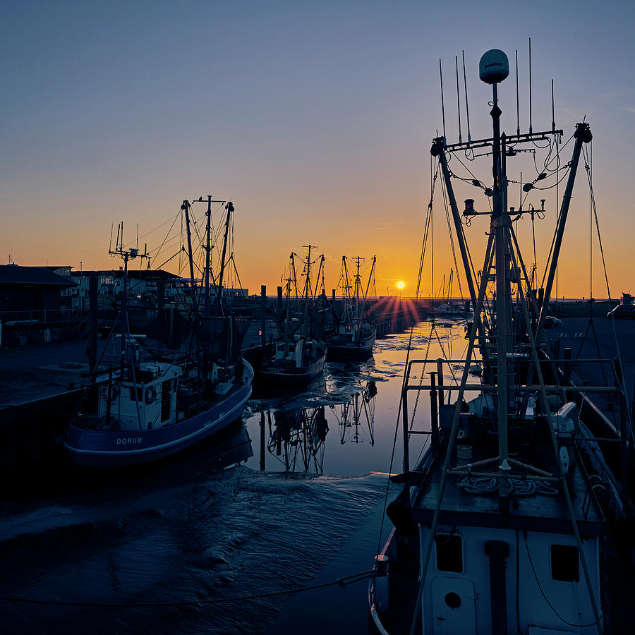 Sunset At The Fishing Port, Dorum, Lower Saxony, Germany Photograph by Stephan Bcker