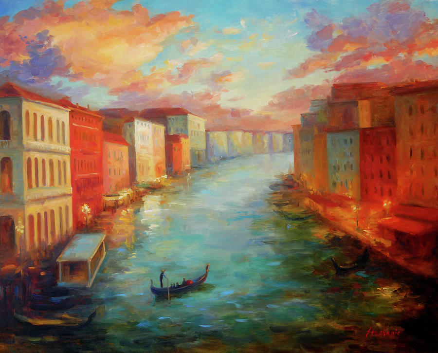 Sunset Painting - Sunset at the Grand Canal by Stephanie K Johnson