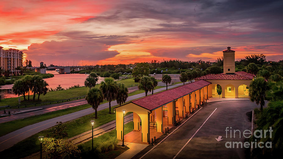 Sunset at the Train Depot in Venice, Florida 2 Photograph by Liesl Walsh