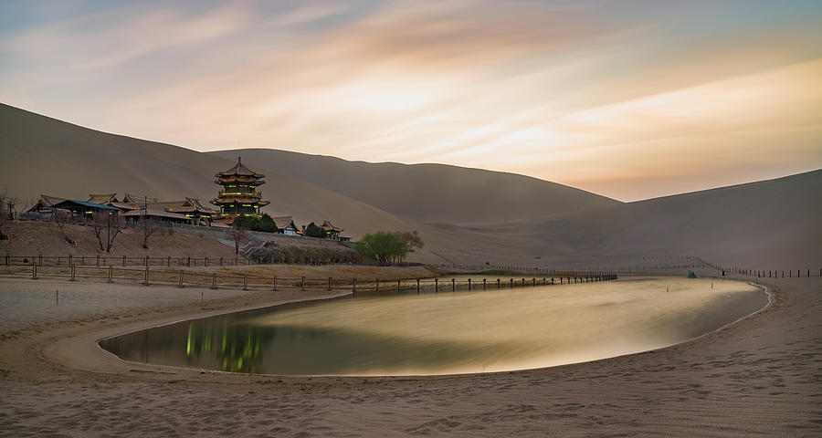 Sunset at Yueyaquan Lake Dunhuang Gansu China Photograph by Adam Rainoff