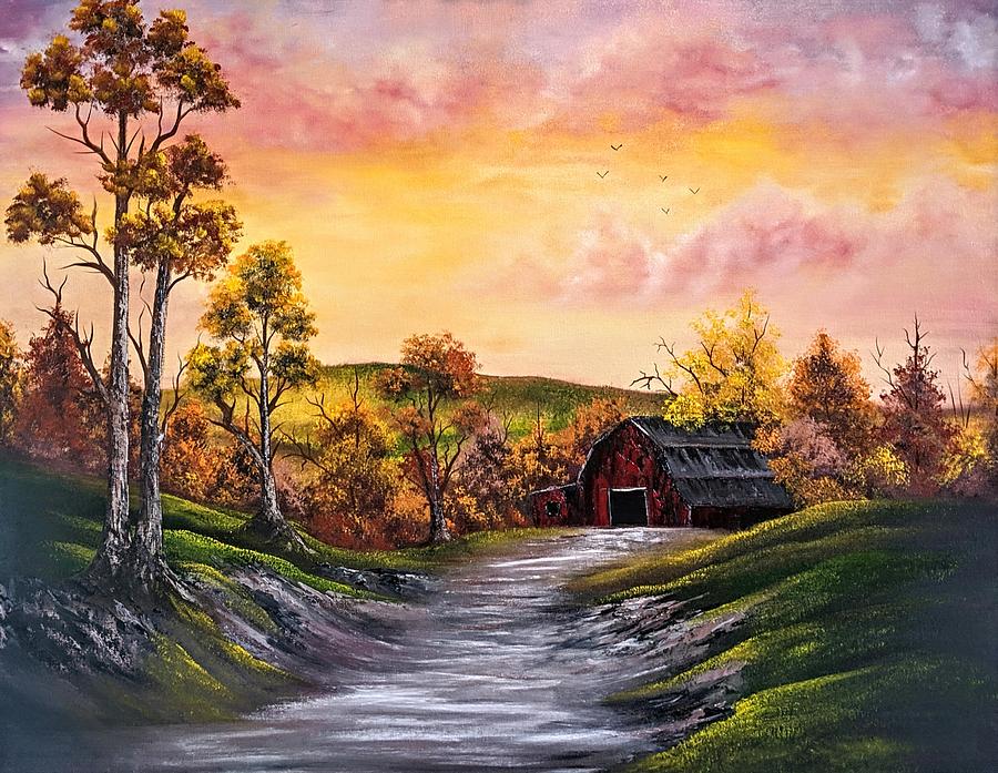 Sunset Barn Painting by Teri Lindley - Pixels