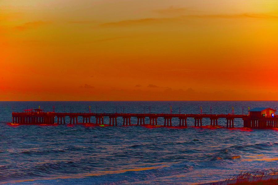 Sunset Behind Red Pier Photograph by Debra Grace Addison