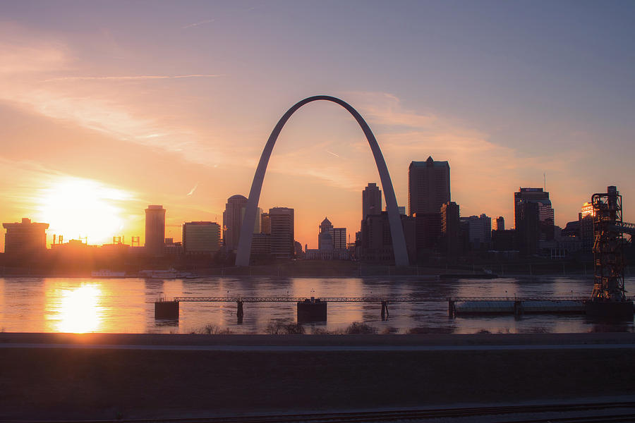 Sunset behind the St. Louis Arch and Skyline Photograph by Jay Smith