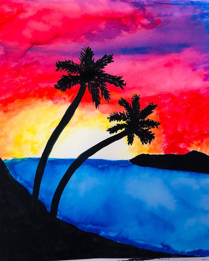 Sunset drawing with brush pen