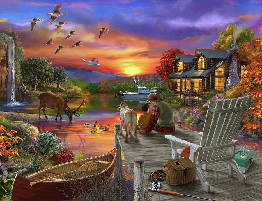 Sunset Painting - Sunset Cabin 11-25 by Bigelow Illustrations