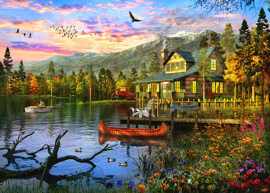 Sunset Cabin Painting by MGL Meiklejohn Graphics Licensing