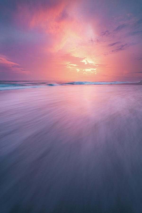 Sunset Clouds And Waves On Empty Beach Photograph By Juhani Viitanen
