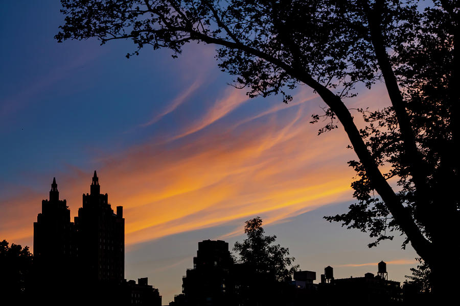 Sunset Clouds Trees and Skyline NYC Photograph by Robert Ullmann