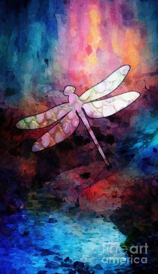 Sunset Dragonfly Painting by Mo T