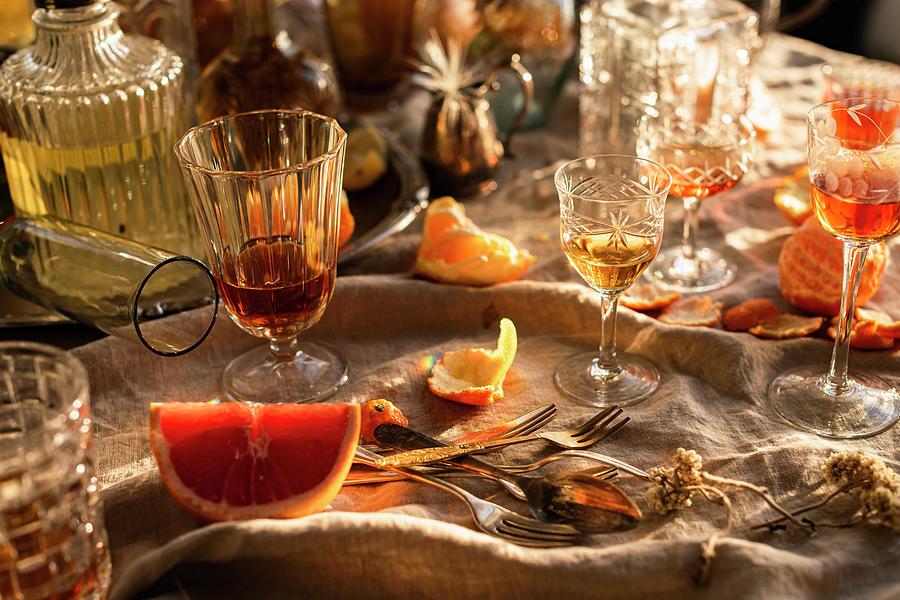 Sunset Drinks Party With Vintage Glassware Photograph by Hein Van ...