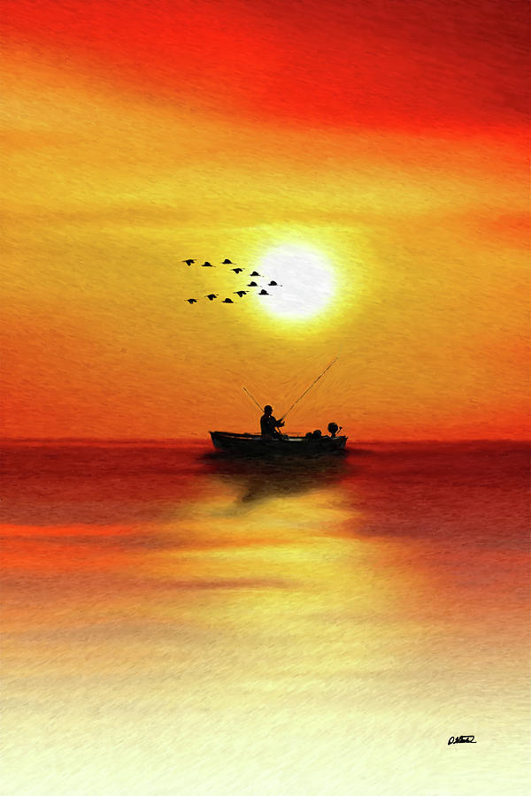 Sunset Fishing - DWP1503333 Pastel by Dean Wittle