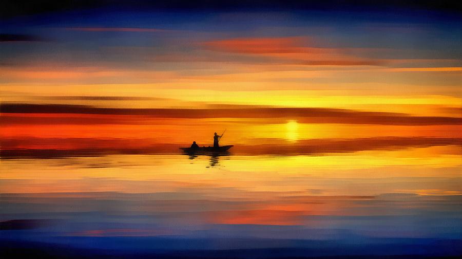 Sunset Fishing Painting by Harry Warrick