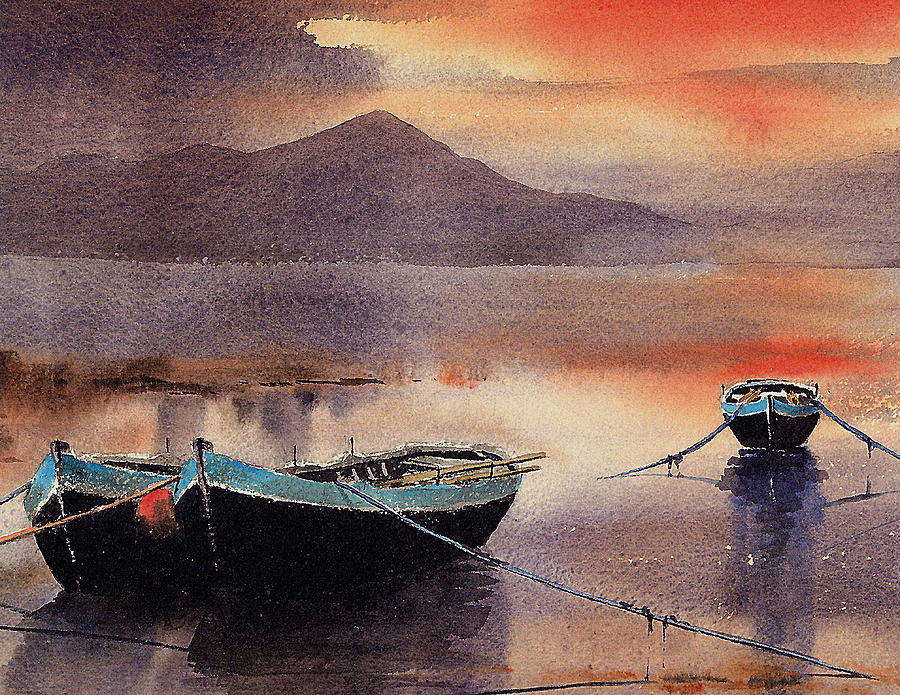 Sunset from Roundstone, Galway Painting by Val Byrne
