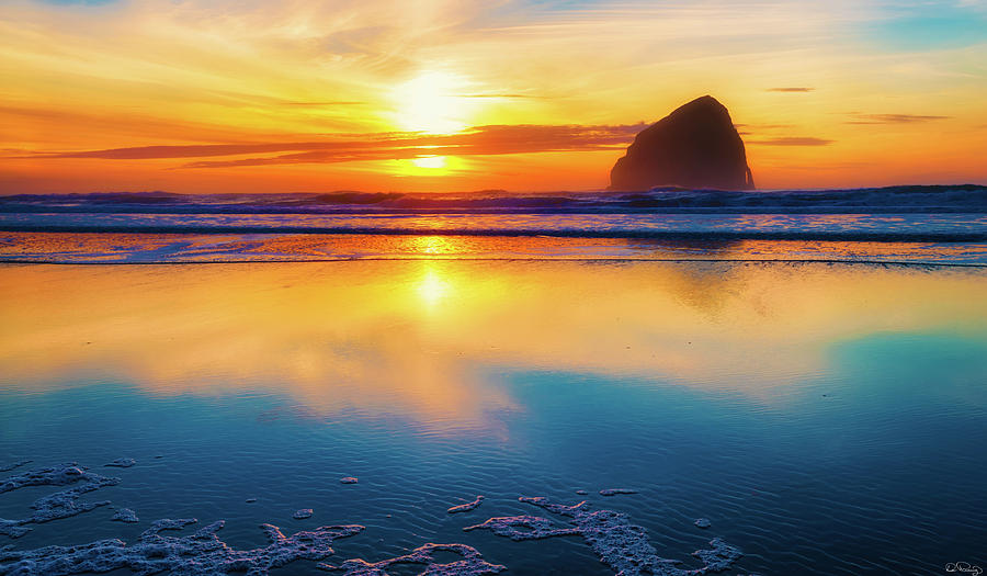 Sunset Haystack Rock Photograph by Dee Browning