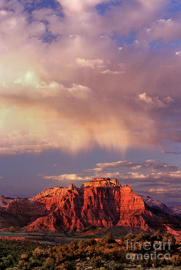 Sunset Highlights The Clouds West Temple Zion National Park Utah Photograph by Dave Welling