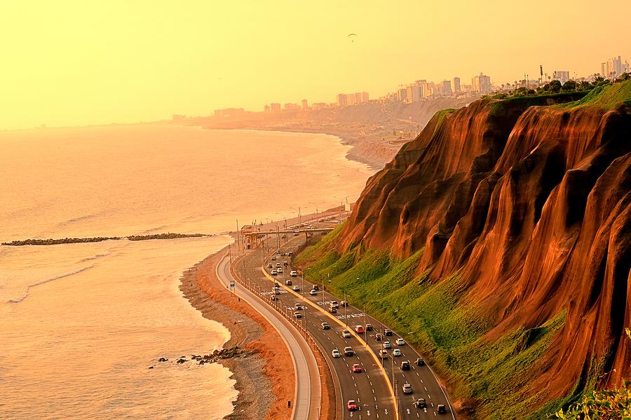 Sunset In A Pacific Ocean Coastline. Costa Verde, Lima Photograph by ...