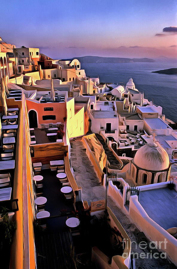 Greek Painting - Sunset in Fira city II by George Atsametakis