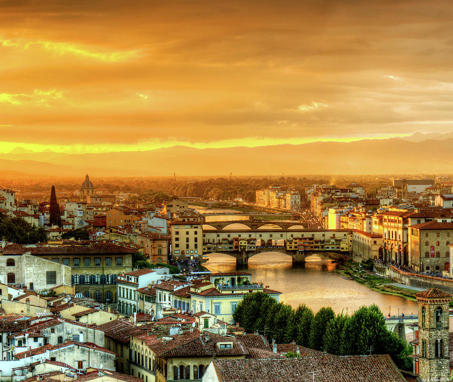 Sunset in Florence Triptych 1 - Ponte Vecchio Photograph by Weston Westmoreland