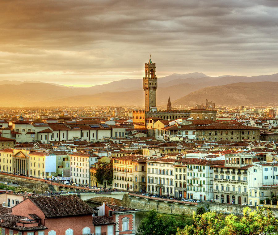 Sunset in Florence Triptych 2 - Palazzo Vecchio Photograph by Weston Westmoreland