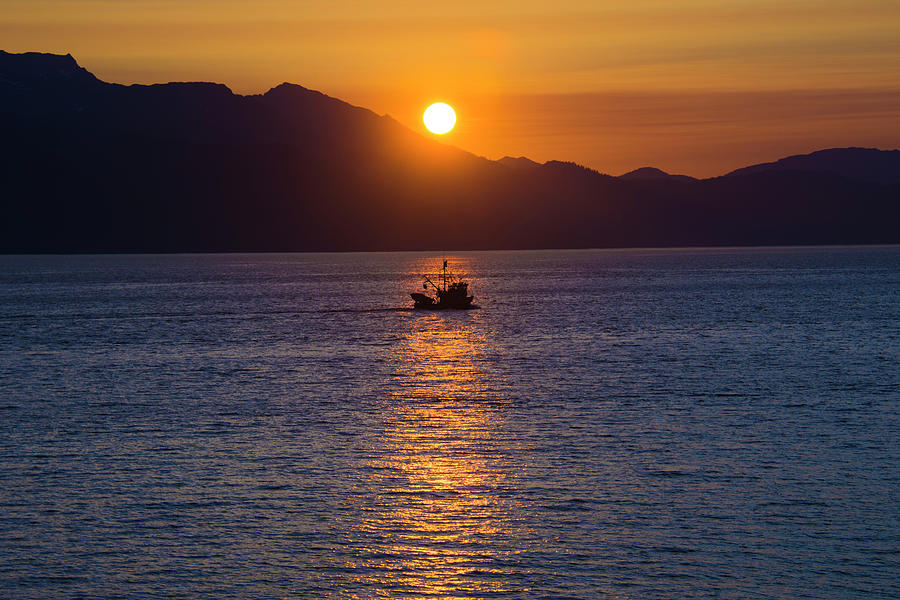 Sunset in Inside Passage Fishing Boat by Yulia Kazansky Sunset in Inside Passage Fishing Boat by Yulia Kazansky
