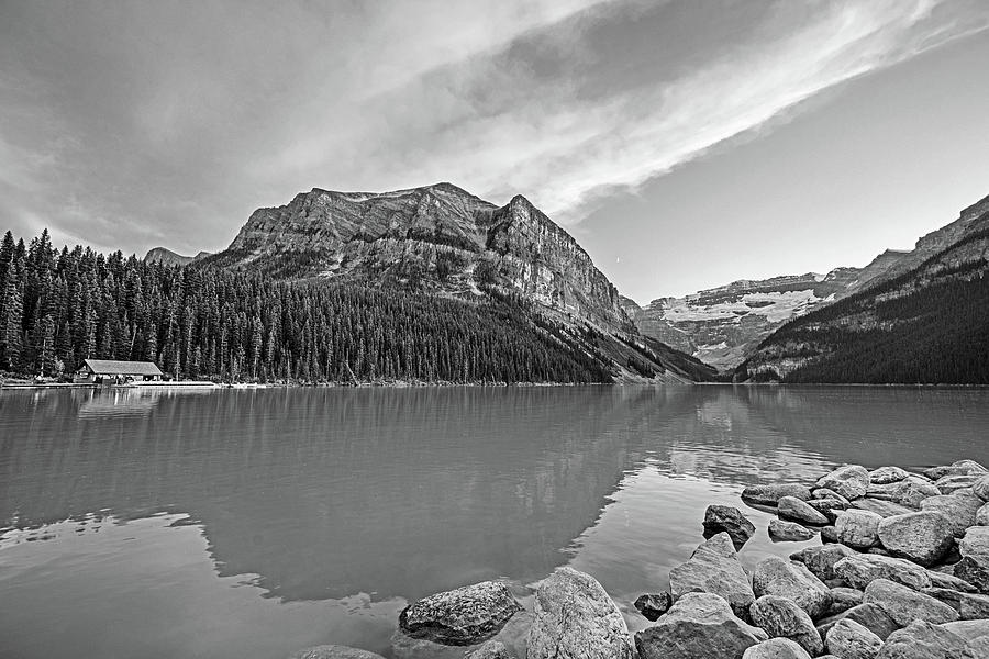 Sunset in Lake Louise Banff National Park Black and White Photograph by Toby McGuire