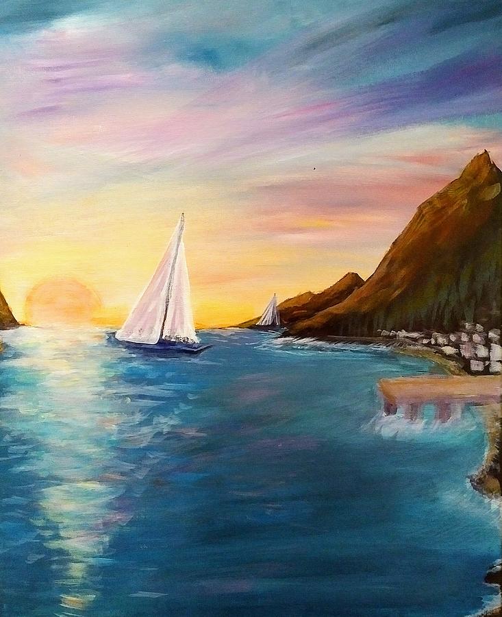 Sunset in Montenegro Painting by Lynne McQueen