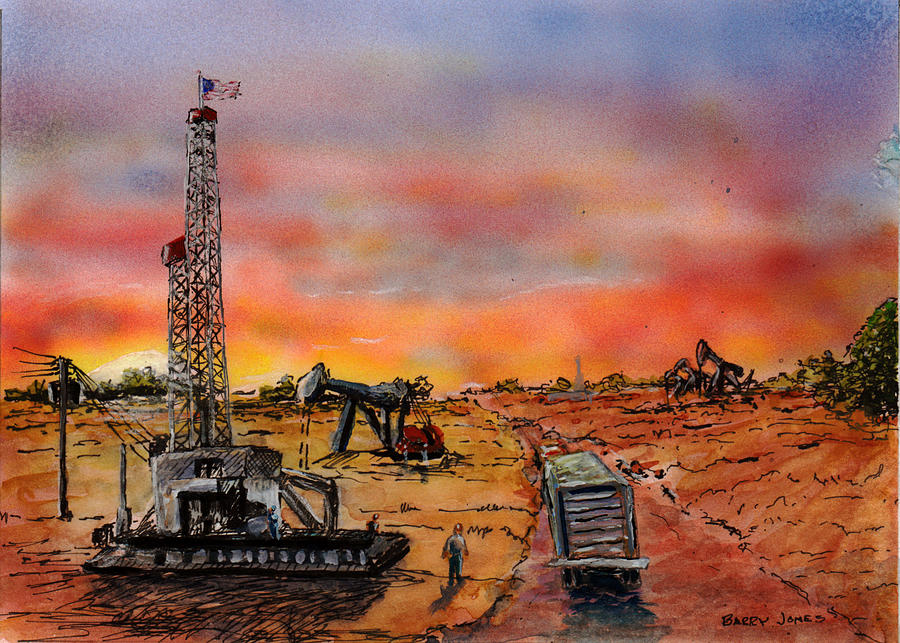 Sunset in Oil Country Painting by Barry Jones