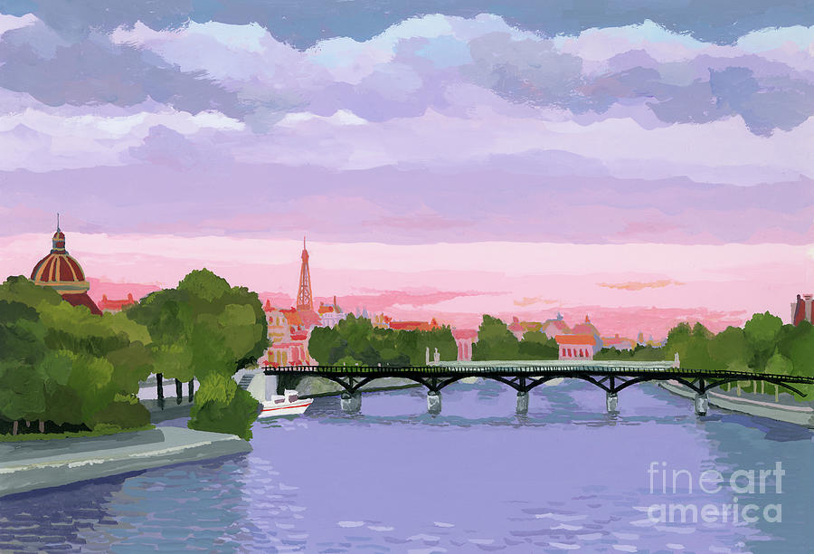 Sunset In Paris The Seine River Painting by Hiroyuki Izutsu