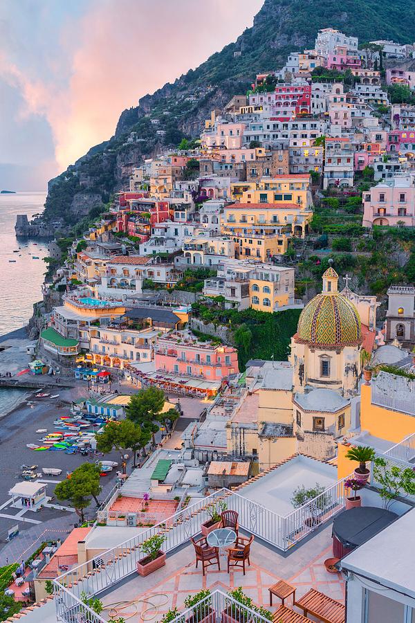 City Photograph - Sunset In Positano, Amalfi Coast by Ronnybas