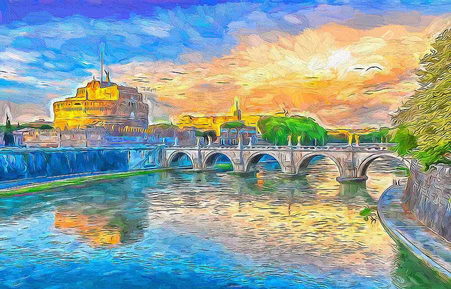 Sunset in roma Painting by Nenad Vasic