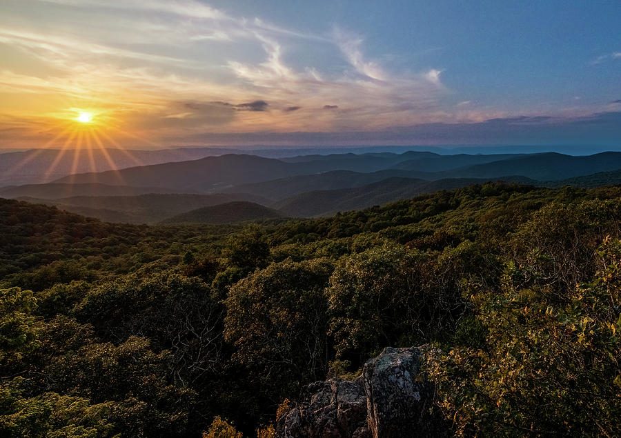 Sunset in Shenandoah National Park from Bearfence Peak 4x6 along the Blue Ridge Parkway Photograph by William Dickman