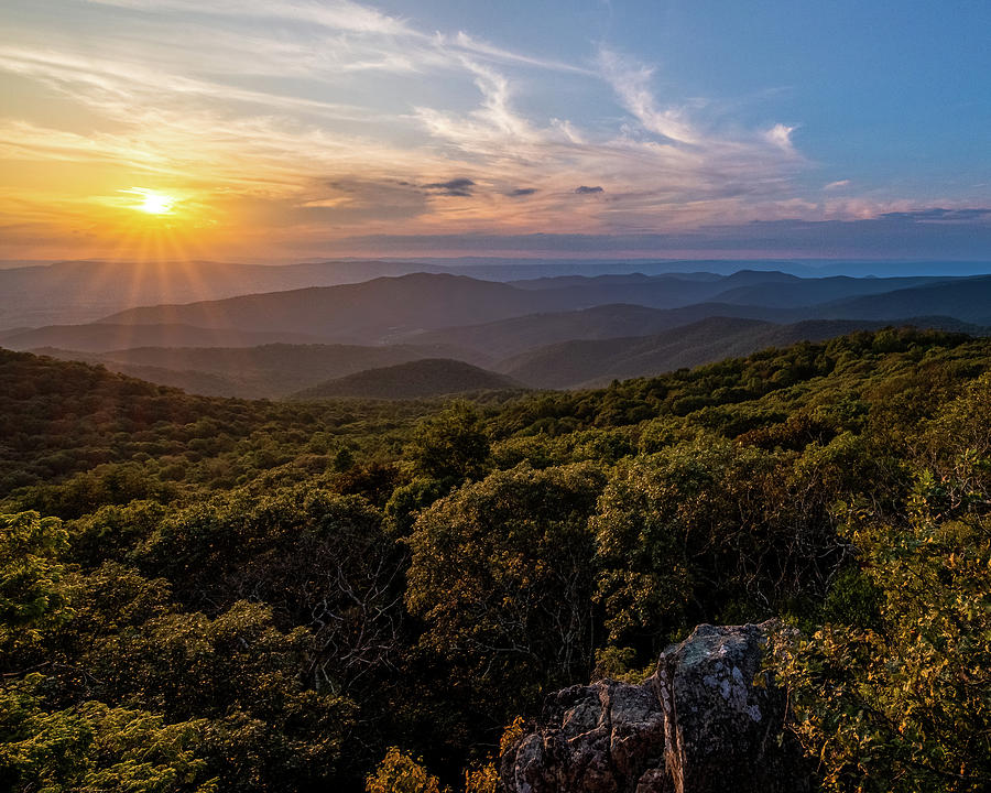 Sunset in Shenandoah National Park from Bearfence Peak 8x10 along the Blue Ridge Parkway Photograph by William Dickman