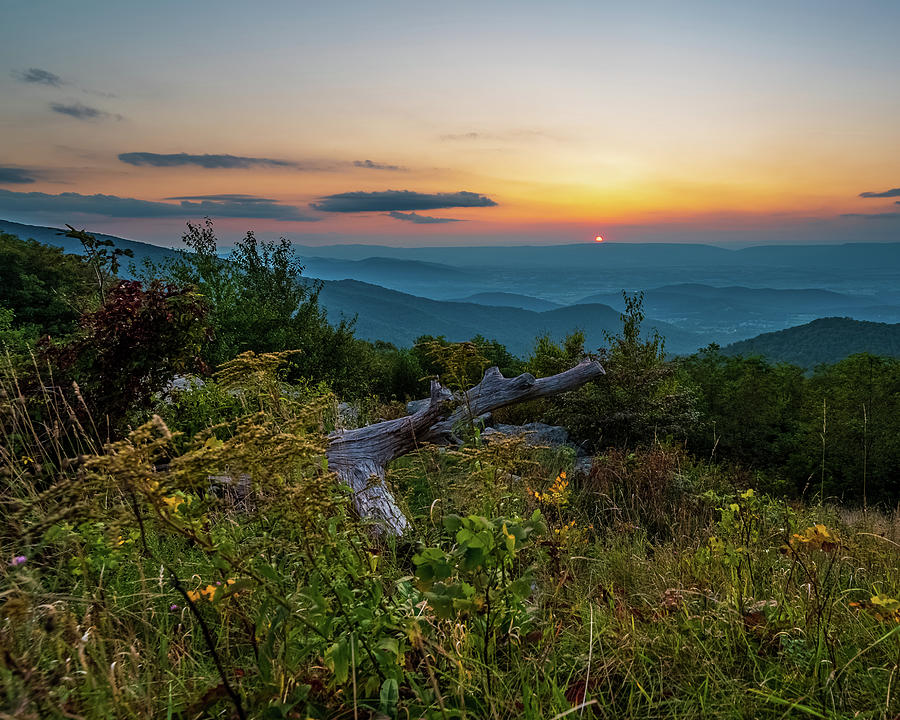 Sunset in Shenandoah National Park from Timber Hollow Overlook along the Blue Ridge Parkway 8x10 Photograph by William Dickman