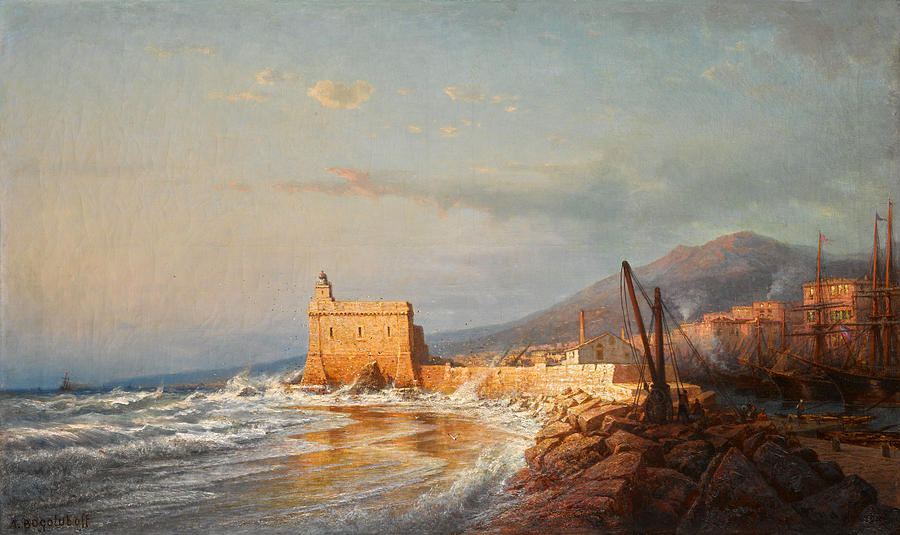 Sunset in Stormy Weather, Menton Painting by Alexey Petrovich Bogolyubov
